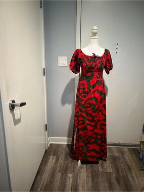 Red & Green Abstract Swirl Maxi Dress